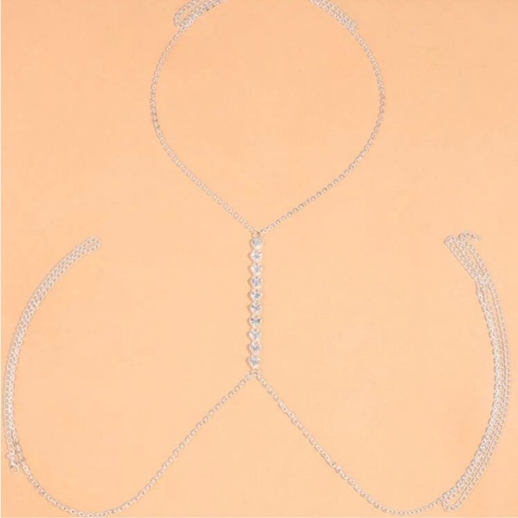 Silver Heart Zircon Body Chain, Elegant, Classy, Minimalist, Punk - Picture 2 of 4